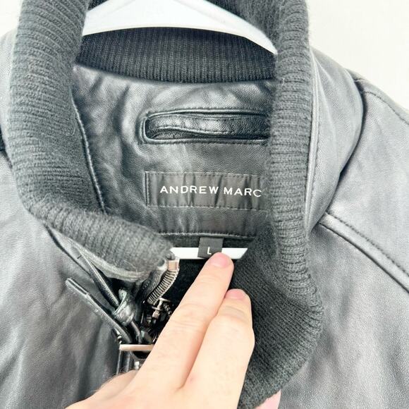 ANDREW MARC Jacket Women Size Large Leather Full Zip Black Fabian Biker Grunge - Picture 8 of 8